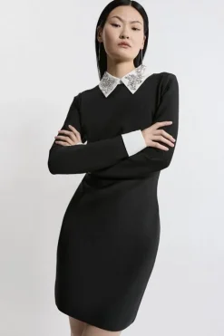 Karen Millen Figure Form Bandage Embellished Collar Knit Mini Dress mono Online
