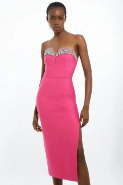 Karen Millen Figure Form Bandage Embellished Corset Style Knit Midi Dress pink Sale
