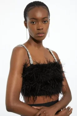 Karen Millen Figure Form Bandage Feather Detail Knit Top black Discount