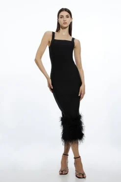Karen Millen Figure Form Bandage Feather Hem Knit Midi Dress black Hot