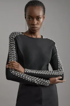 Karen Millen Figure Form Bandage Knit Embellished Top black Hot