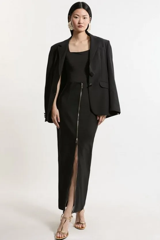 Karen Millen Figure Form Bandage Knit High Waisted Zip Detail Midaxi Skirt black New