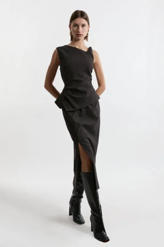 Karen Millen Flannel Asymmetrical Tailored Fitted Maxi Dress grey Online