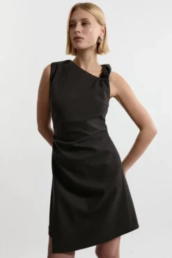 Karen Millen Flannel Asymmetrical Tailored Wrap Mini Dress grey Best