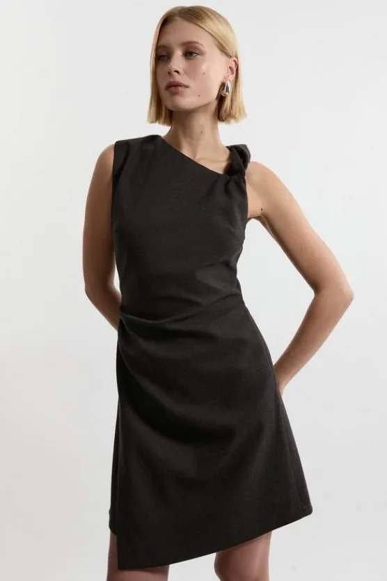 Karen Millen Flannel Asymmetrical Tailored Wrap Mini Dress grey Best