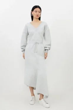 Karen Millen Fleece Cotton Jersey Waterfall Hem Maxi Skirt greymarl Sale