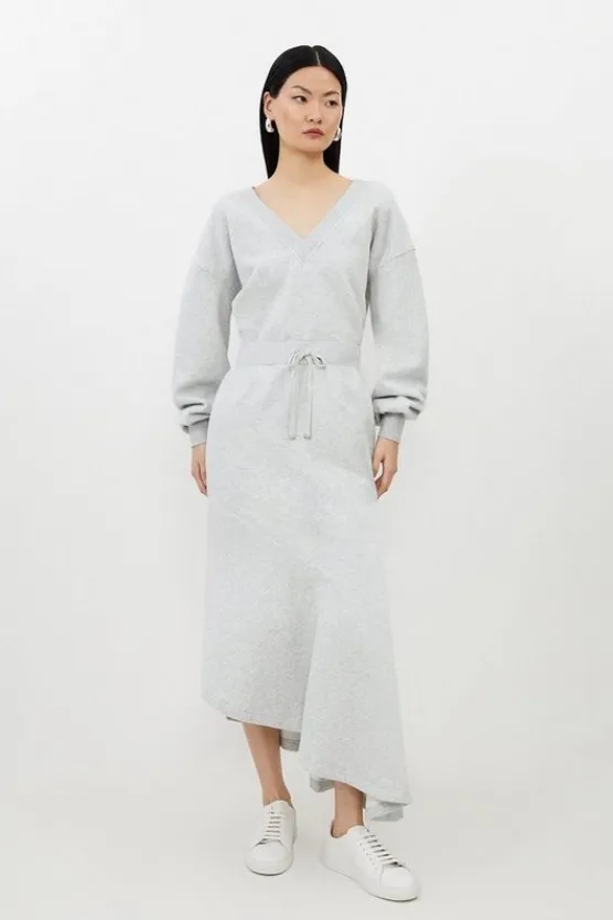 Karen Millen Fleece Cotton Jersey Waterfall Hem Maxi Skirt greymarl Sale