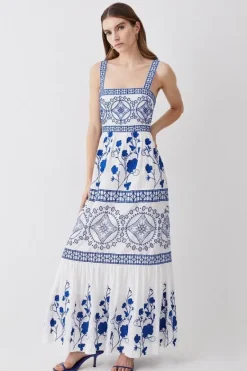 Karen Millen Floral & Geo Embroidered Woven Midaxi blue Sale