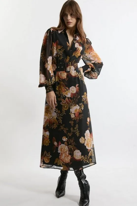 Karen Millen Georgette Maxi Shirt Dress floral Discount