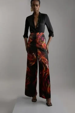 Karen Millen Heavy Satin Woven Pants floral Sale