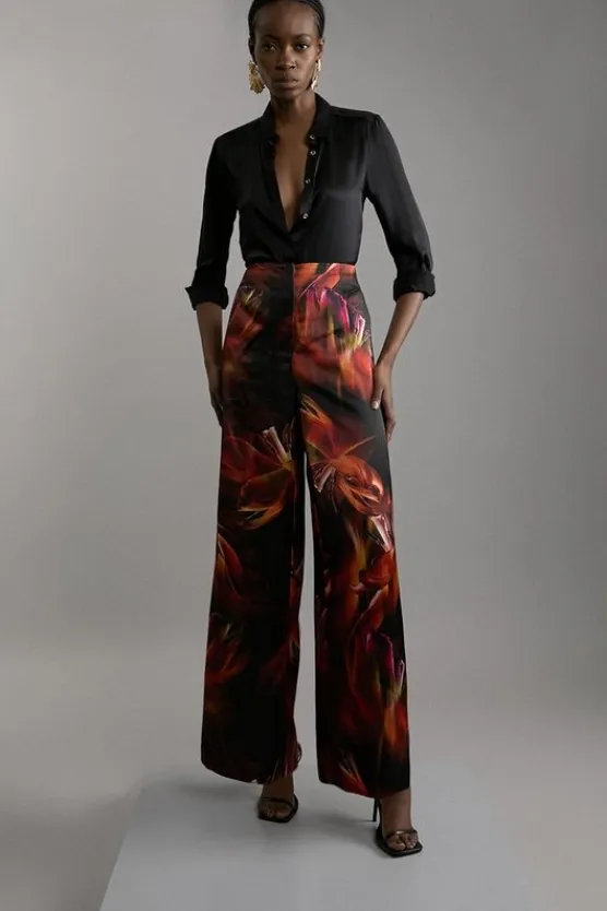 Karen Millen Heavy Satin Woven Pants floral Sale