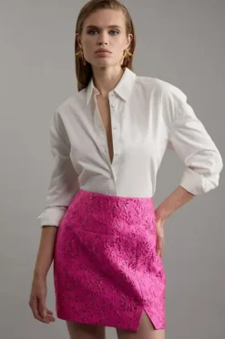 Karen Millen Floral Jacquard Tailored Mini Skirt pink New