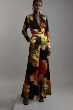 Karen Millen Satin Woven Pants floral Fashion