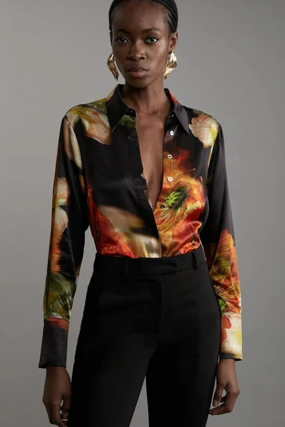 Karen Millen Satin Woven Shirt floral Best