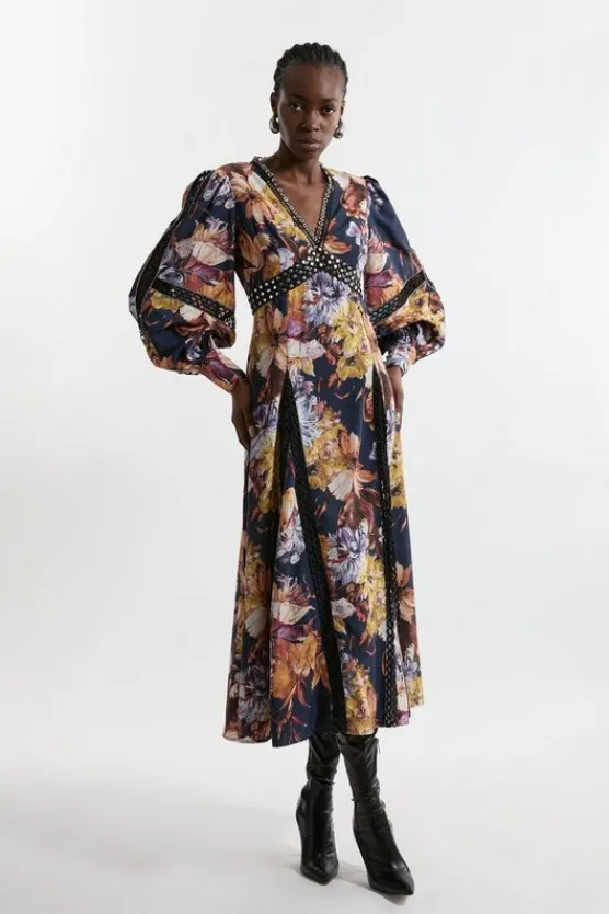 Karen Millen Studded Lace Woven Maxi Dress floral Fashion
