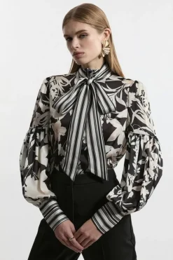 Karen Millen Tie Neck Woven Blouse floral New