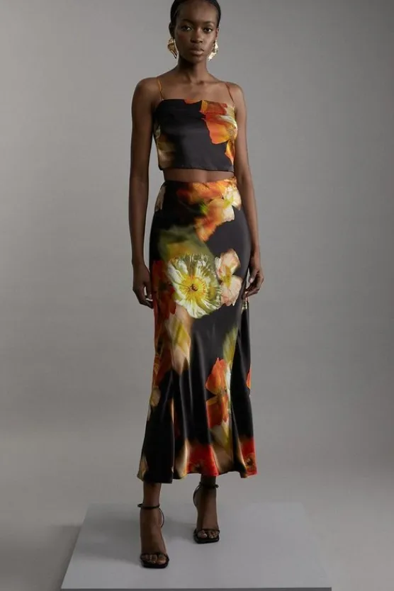 Karen Millen Viscose Satin Top And Skirt Set floral Outlet