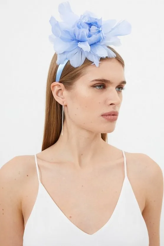 Karen Millen Flower Feather Headband paleblue Outlet