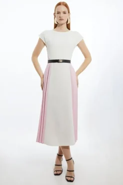 Karen Millen Fluid Tailored Contrast Pleated Panel Skirt Midi Dress multi Best