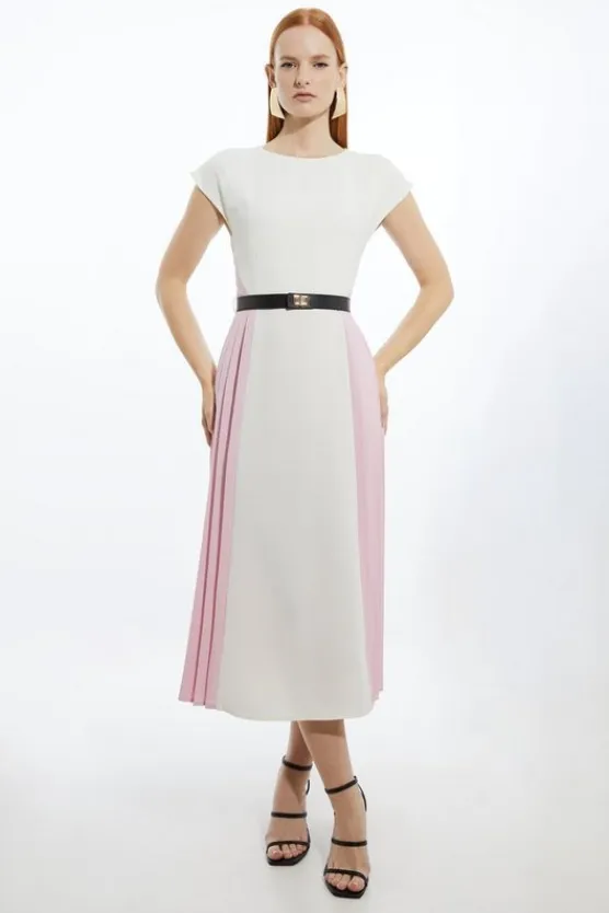 Karen Millen Fluid Tailored Contrast Pleated Panel Skirt Midi Dress multi Best