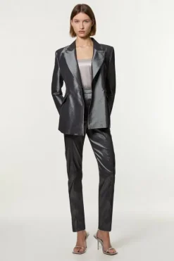 Karen Millen Fluid Tailored Metallic Straight Leg Pants silver Hot