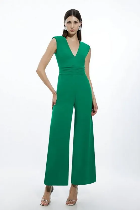 Karen Millen Fluid Tailored Ruched Waist Detail Wide Leg Jumpsuit emerald Online