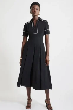 Karen Millen Fluid Tailored Tipped Full Skirted Midi Dress black Outlet