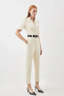 Karen Millen Forever Belted Jumpsuit cream Discount