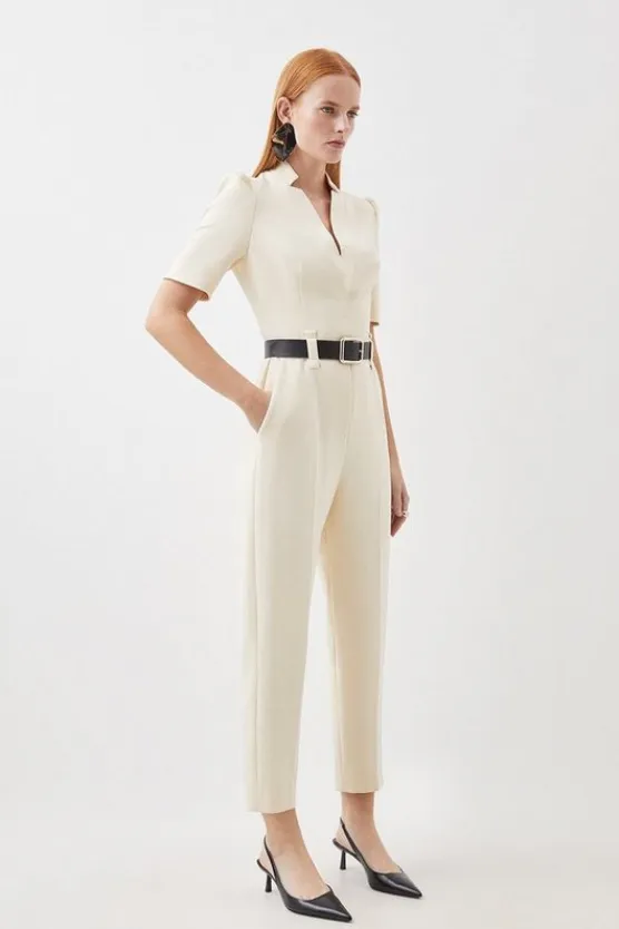 Karen Millen Forever Belted Jumpsuit cream Discount