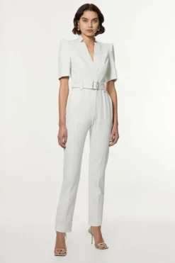 Karen Millen Forever Self Belted Jumpsuit ivory Sale
