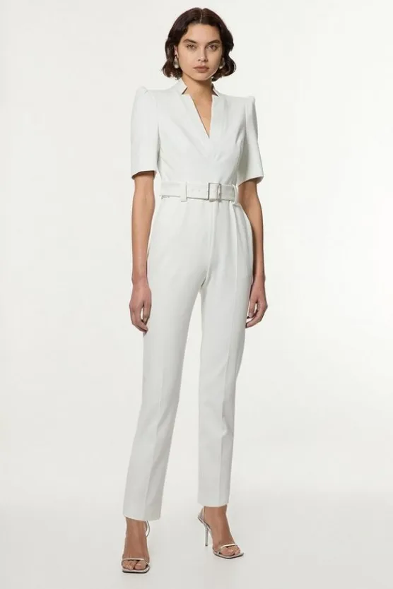 Karen Millen Forever Self Belted Jumpsuit ivory Sale