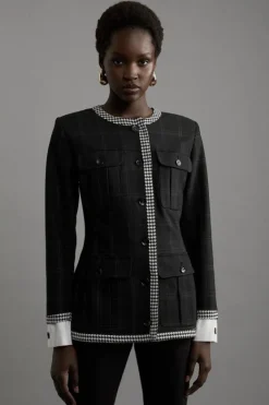 Karen Millen Formal Tailored Black Flannel Buttoned Shirt multi Clearance