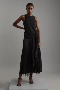 Karen Millen Fringe Tassle Halter Neck Tailored Maxi Dress black Discount