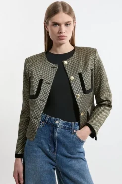 Karen Millen Jacquard Velvet Mix Tailored Jacket geo Fashion