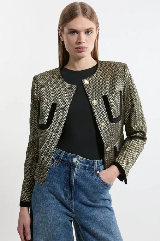 Karen Millen Jacquard Velvet Mix Tailored Jacket geo Fashion