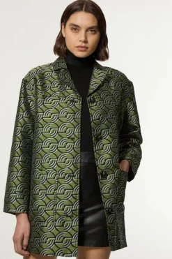 Karen Millen Geometric Jacquard Twill Tailored Jacket green Hot