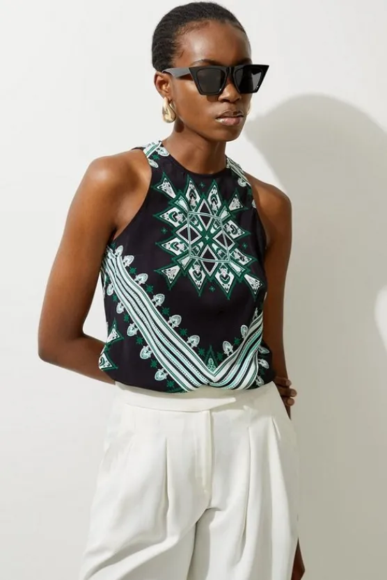Karen Millen Geo Printed Morocain Woven Top black Hot