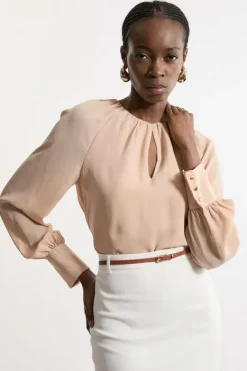 Karen Millen Georgette Balloon Sleeve Woven Blouse blush Discount