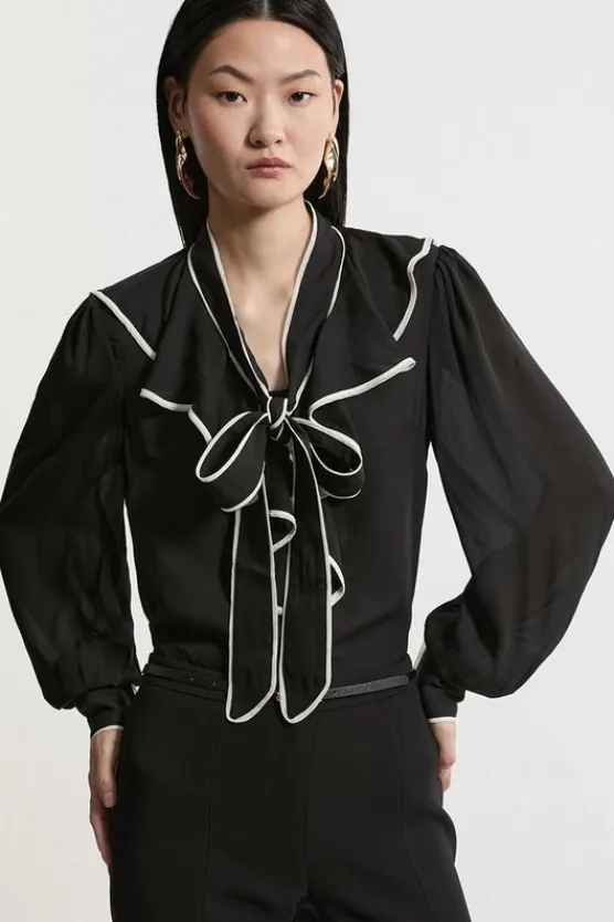 Karen Millen Georgette Draped Front Woven Blouse black Hot