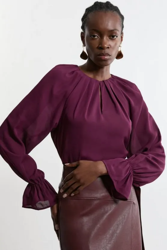 Karen Millen Georgette Woven Long Sleeve Blouse purple Best