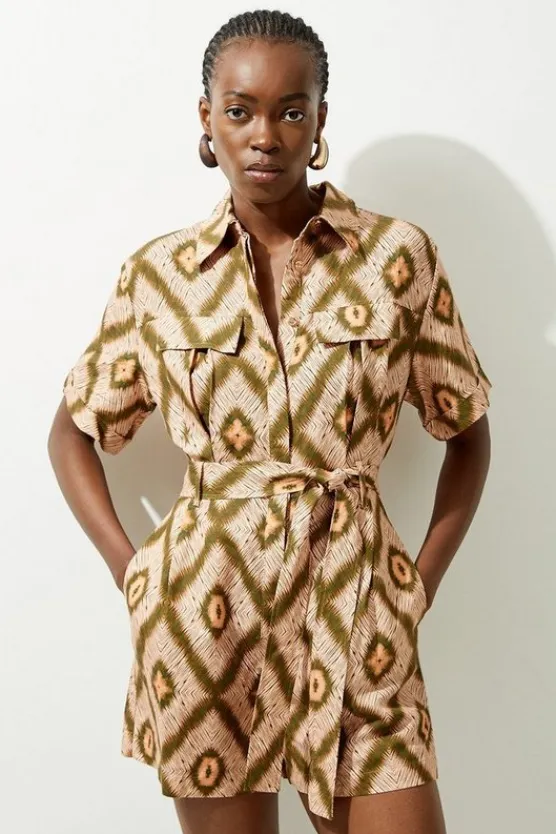 Karen Millen Viscose Linen Belted Woven Romper geo Best