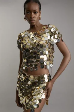 Karen Millen And Silver Disc Sequin Co-Ord gold Discount