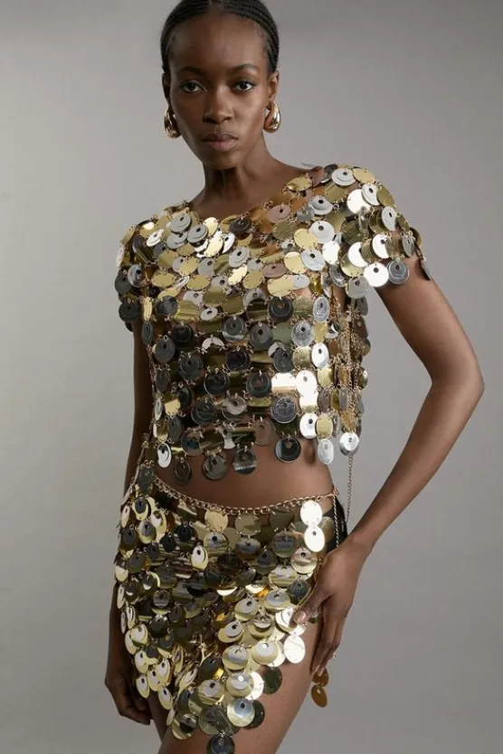 Karen Millen And Silver Disc Sequin Co-Ord gold Discount