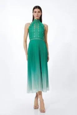 Karen Millen Guipure Lace Ombre Woven Halter Maxi Dress green Online