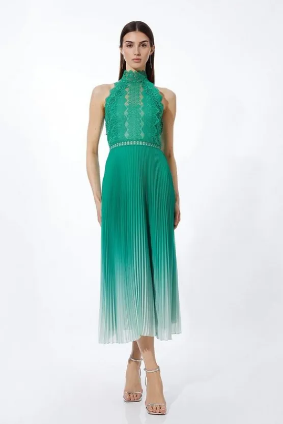 Karen Millen Guipure Lace Ombre Woven Halter Maxi Dress green Online