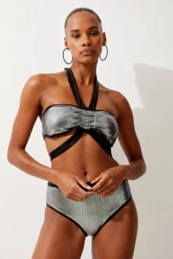 Karen Millen Halter Neck Silver Foiled Bikini bikini metallicsilver Clearance