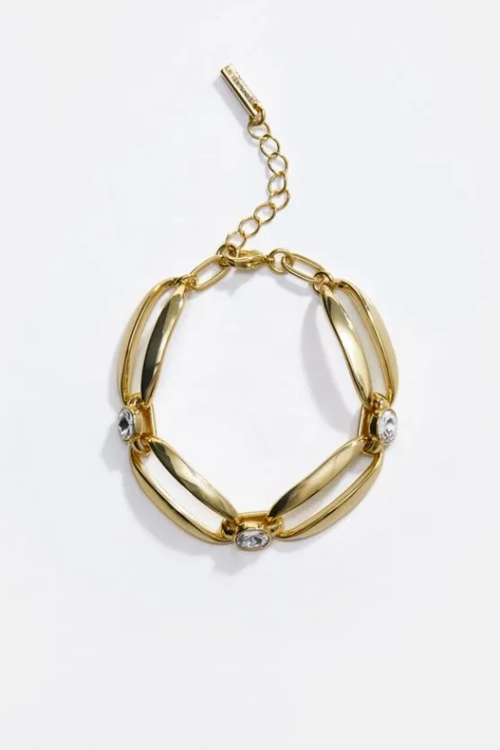 Karen Millen Hand Set European Crystal Ellipse Chain Bracelet gold Discount