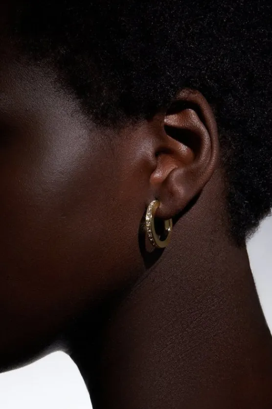 Karen Millen Hand Set European Crystal Small Hoop Earrings gold Sale