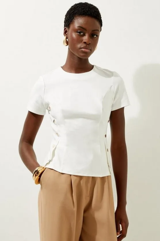 Karen Millen Hardwear Detail Jersey Ponte T Shirt ivory Fashion