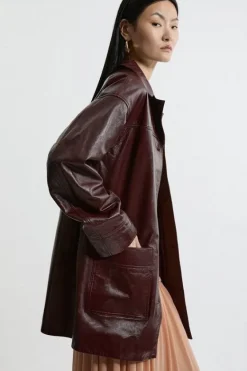 Karen Millen High Shine Leather Tailo Jacket red Clearance